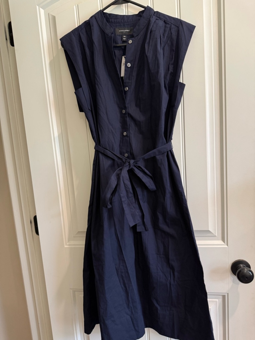 Banana Republic Sleeveless Navy Button-Front Tie-Waist Midi Dress